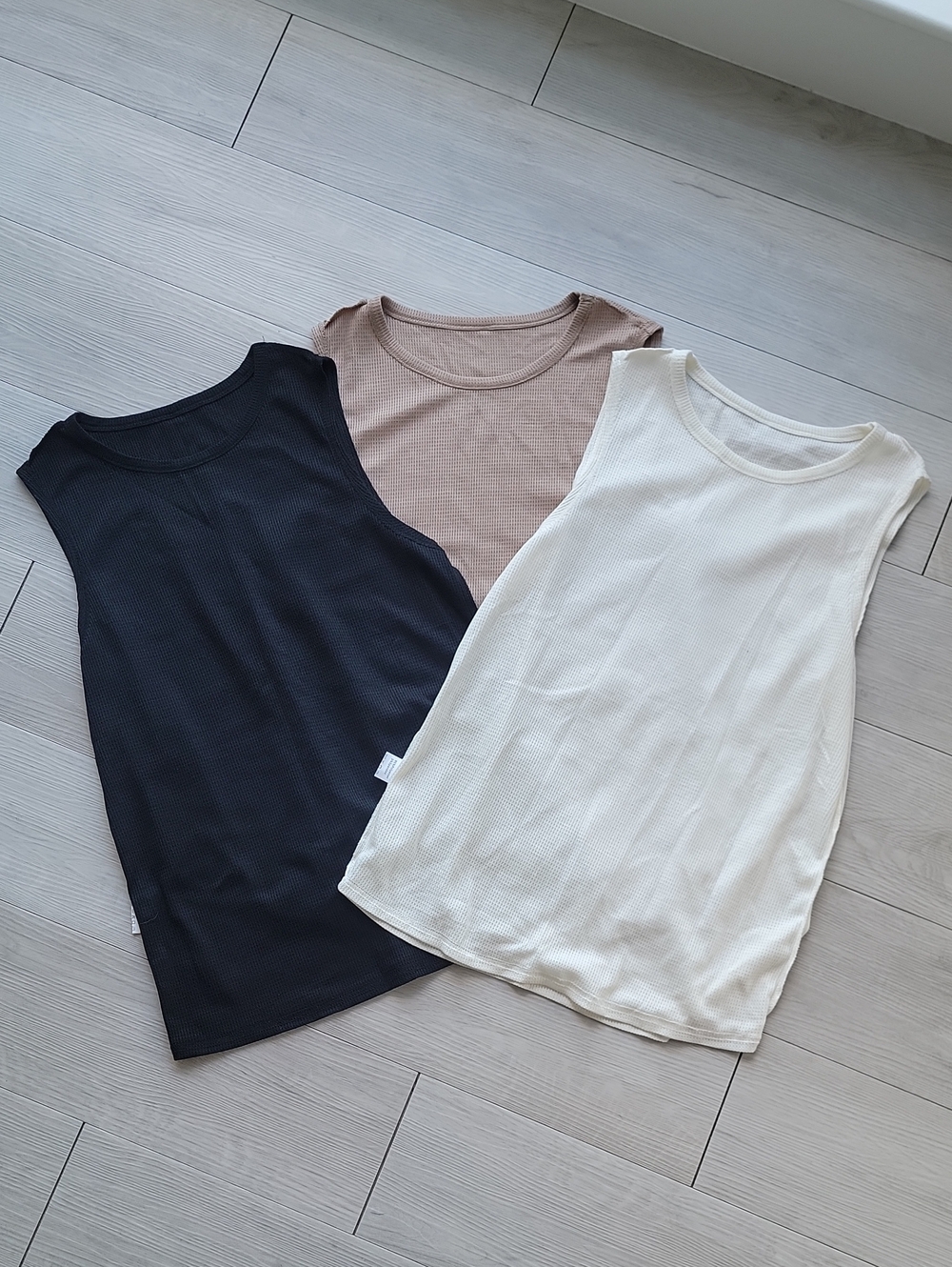 3- Pack Classic Ribbed Sleeveless Tank Top - Black, Cream, Taupe
